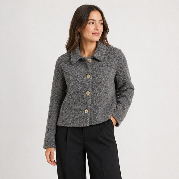 Eileen Fisher Jackets & Blazers - VTG Eileen Fisher NY Gray Fuzzy Wool Blend Button Up Jacket Women Size Large